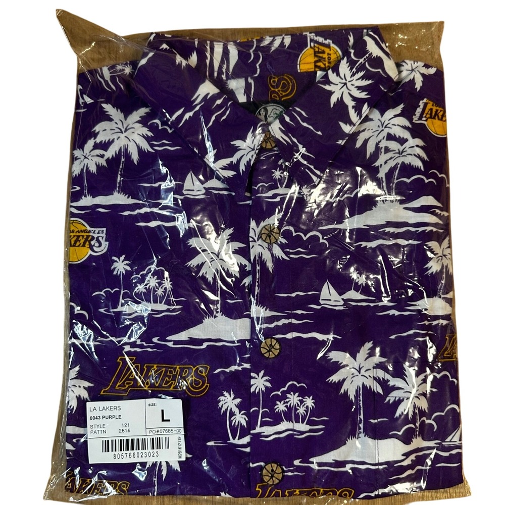 LA Lakers Purple Hawaiian Button Up Shirt Mens Size Large